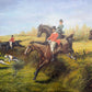 Huge Equestrian Fox Hunt Oil Painting, English Hunting Scene Art, Framed, Signed