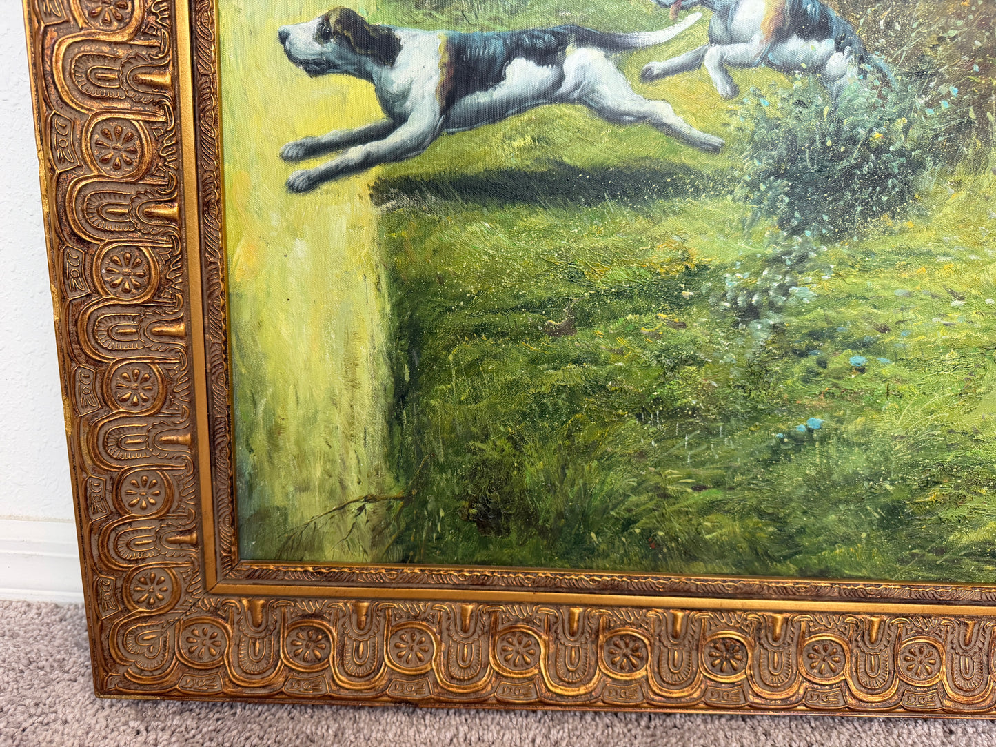 Huge Equestrian Fox Hunt Oil Painting, English Hunting Scene Art, Framed, Signed