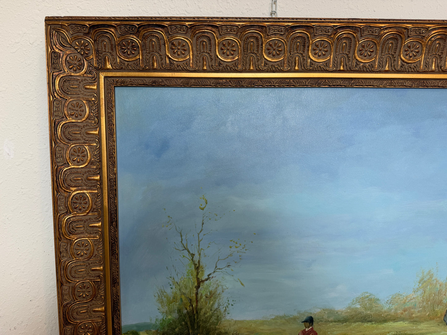 Huge Equestrian Fox Hunt Oil Painting, English Hunting Scene Art, Framed, Signed