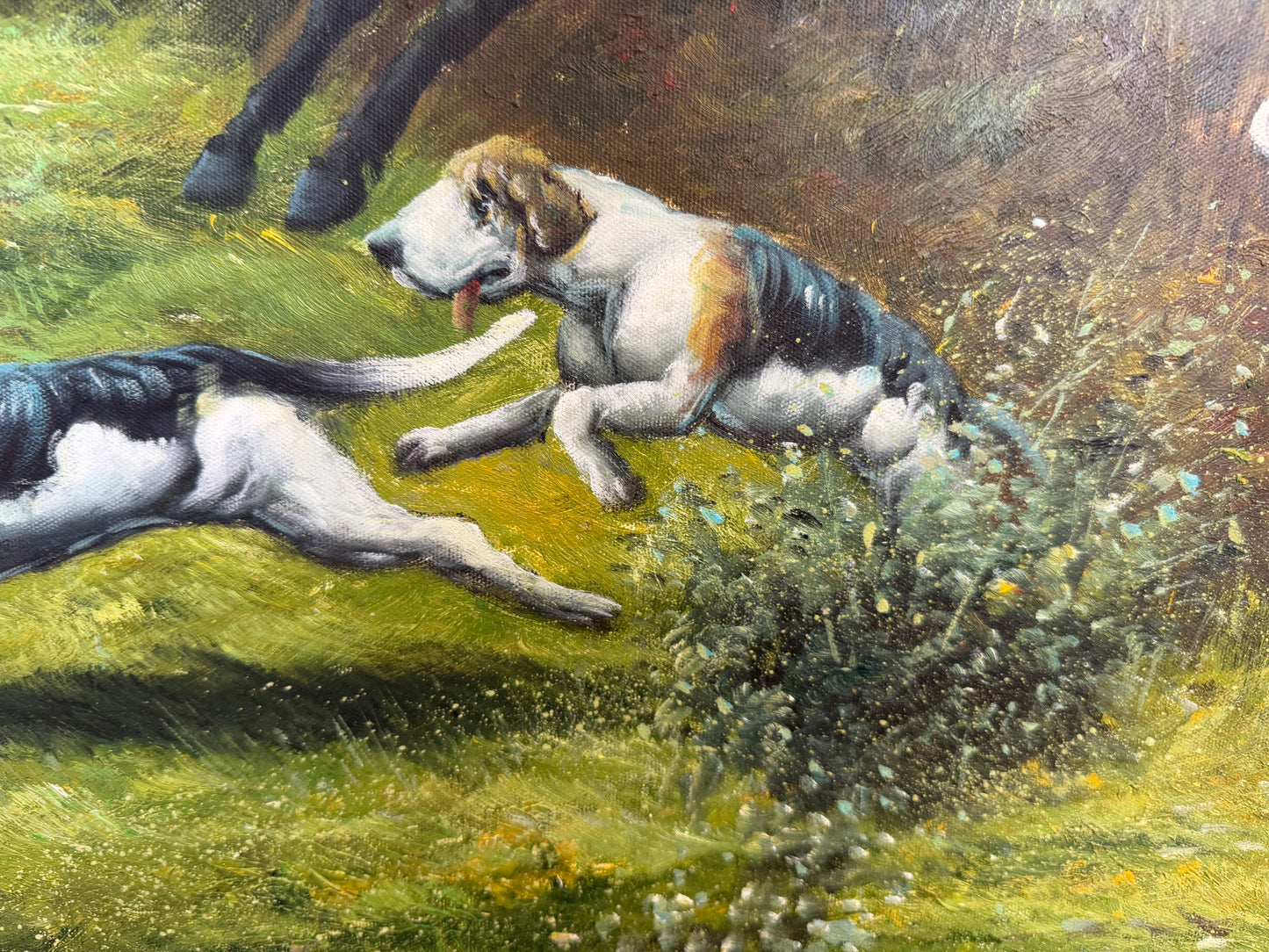 Huge Equestrian Fox Hunt Oil Painting, English Hunting Scene Art, Framed, Signed