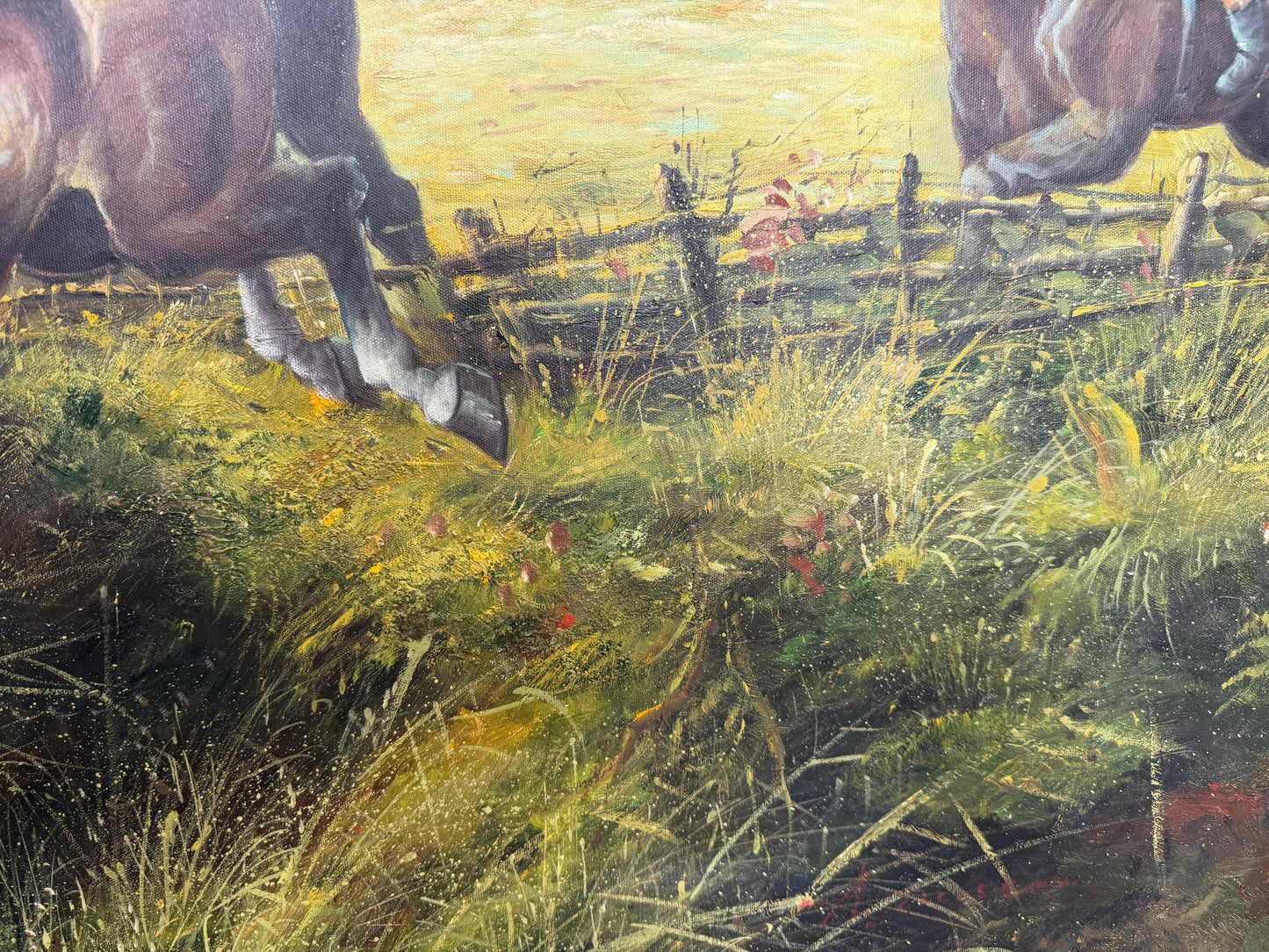 Huge Equestrian Fox Hunt Oil Painting, English Hunting Scene Art, Framed, Signed
