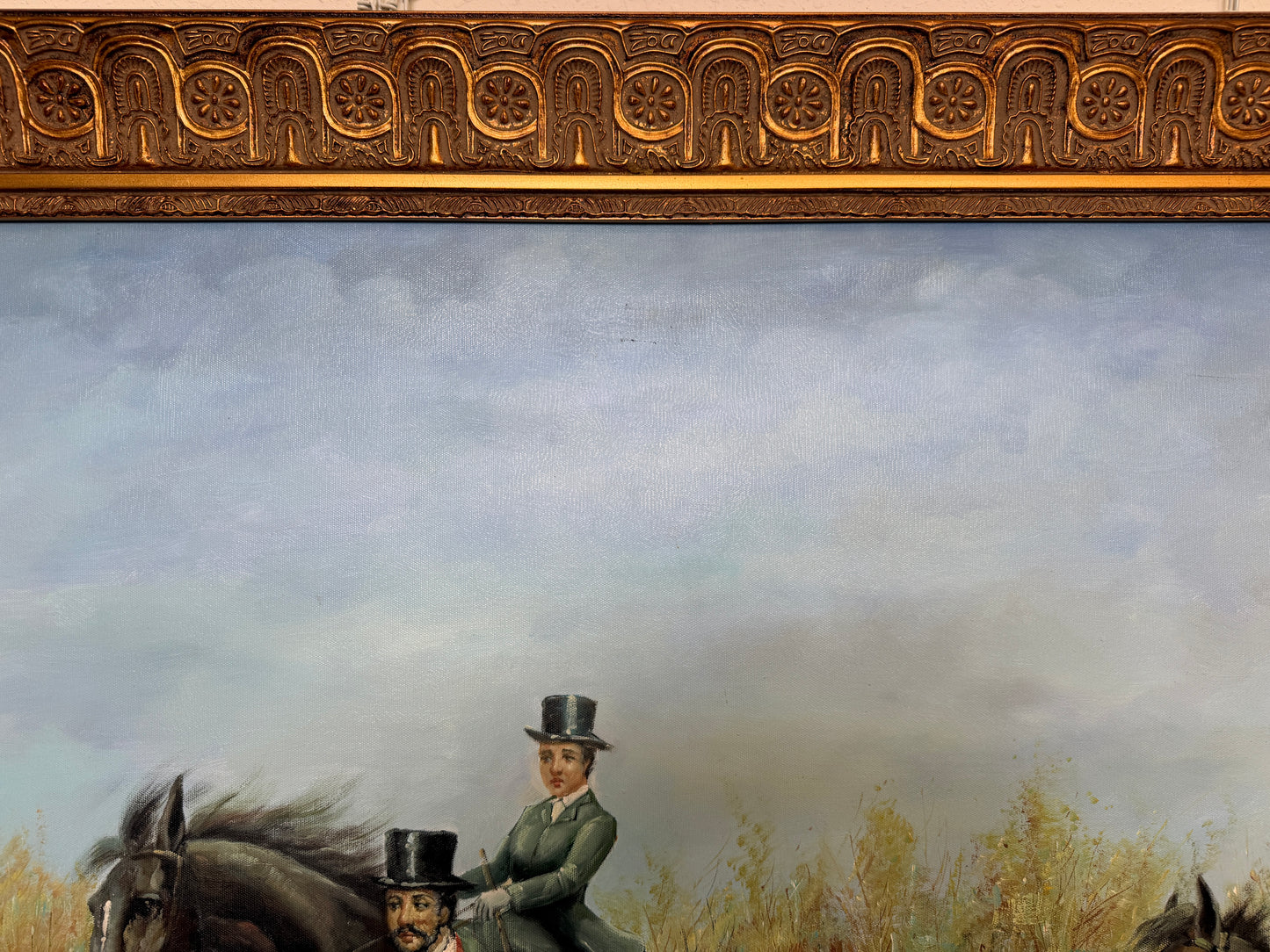 Huge Equestrian Fox Hunt Oil Painting, English Hunting Scene Art, Framed, Signed