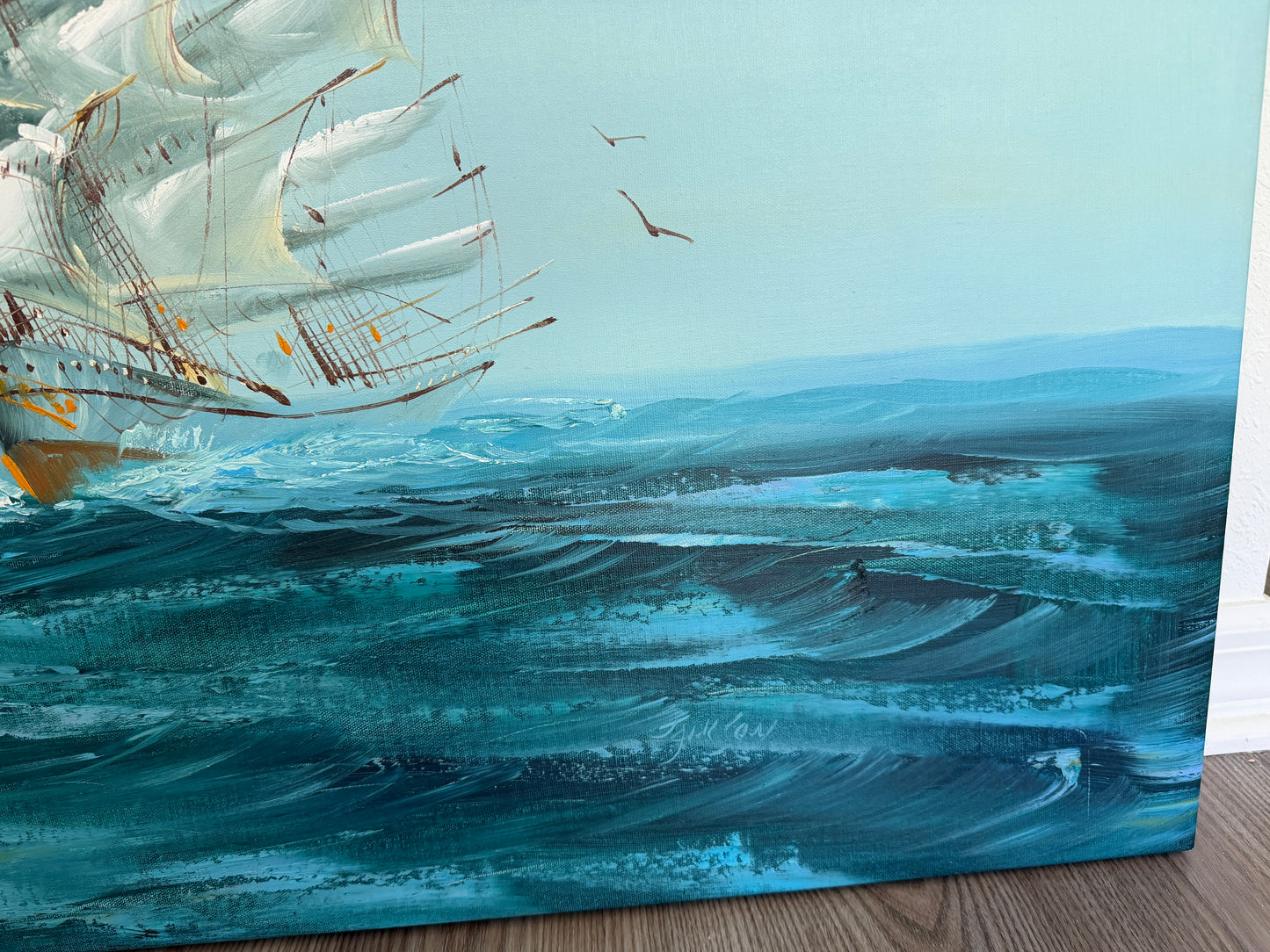 Listed Artist Hewett Jackson Original Oil Painting | Tall Ship Seascape | Large