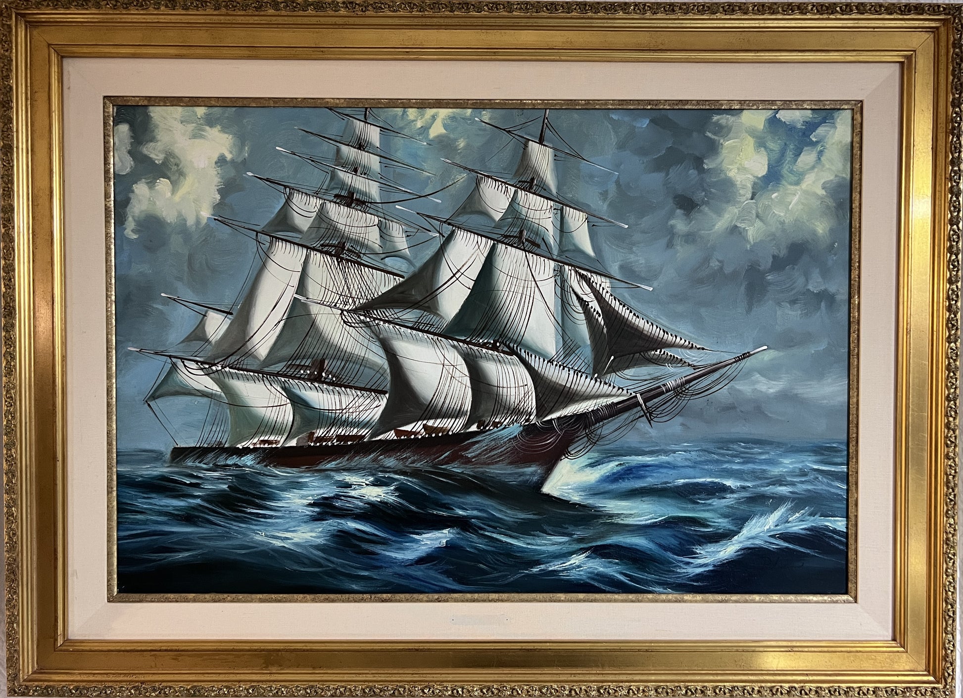 Original Oil painting on canvas, seascape, Sailing Ship, signed, framed