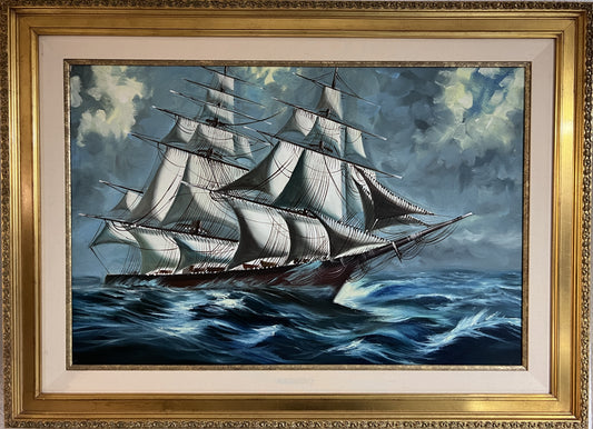 Original Oil painting on canvas, seascape, Sailing Ship, signed, framed