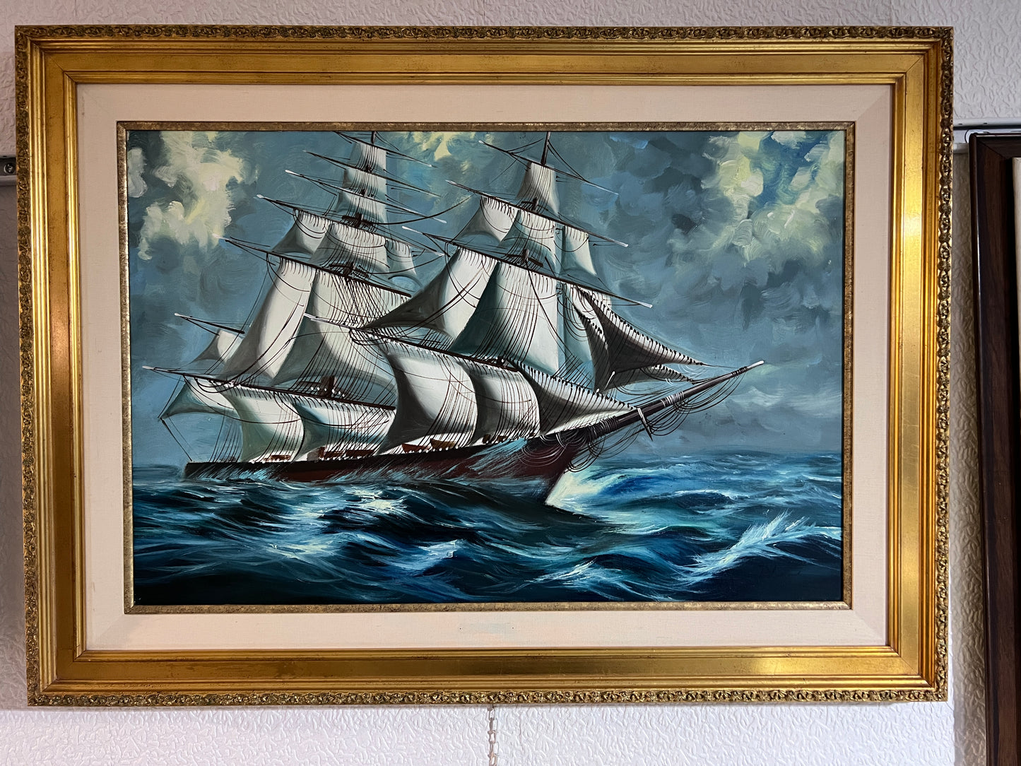 Original Oil painting on canvas, seascape, Sailing Ship, signed, framed