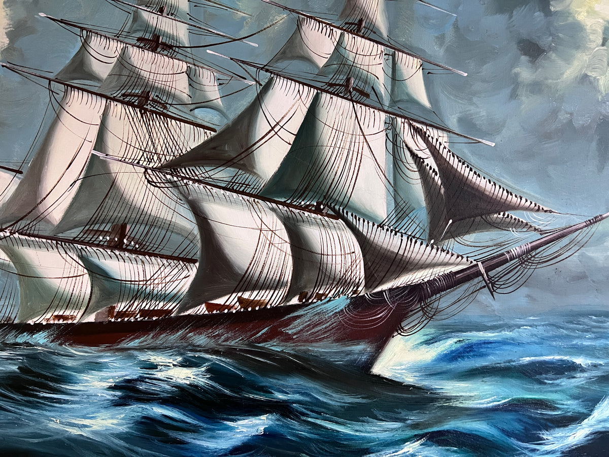 Large Sailing Ship Oil Painting "Sea Wanderer" Maritime Seascape, Signed Framed