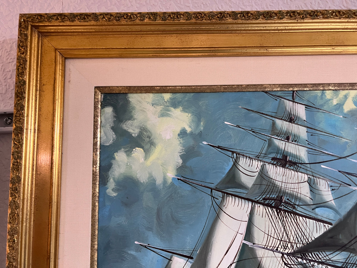 Large Sailing Ship Oil Painting "Sea Wanderer" Maritime Seascape, Signed Framed
