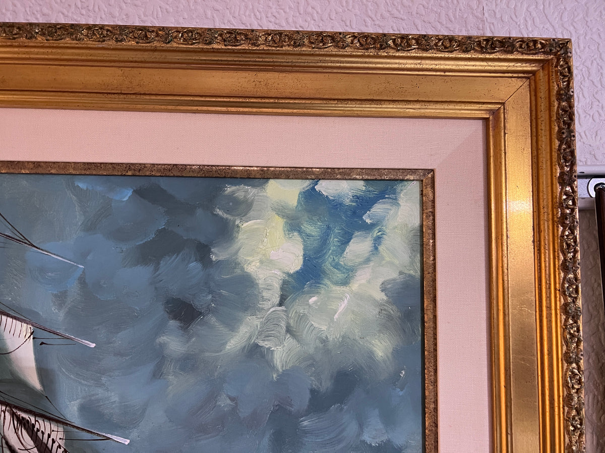 Large Sailing Ship Oil Painting "Sea Wanderer" Maritime Seascape, Signed Framed