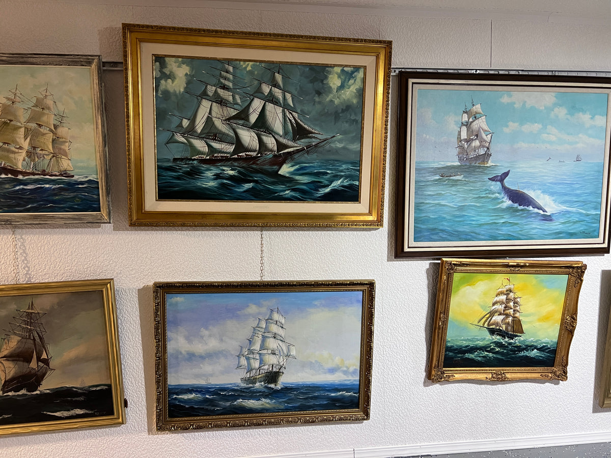 Large Sailing Ship Oil Painting "Sea Wanderer" Maritime Seascape, Signed Framed