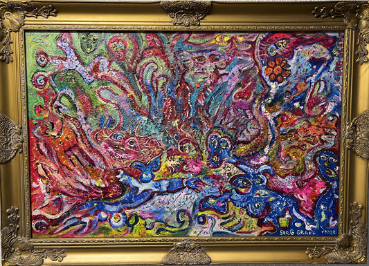 Large Abstract Painting on Canvas "Funny Coloring Pages" by Serg Graff, COA