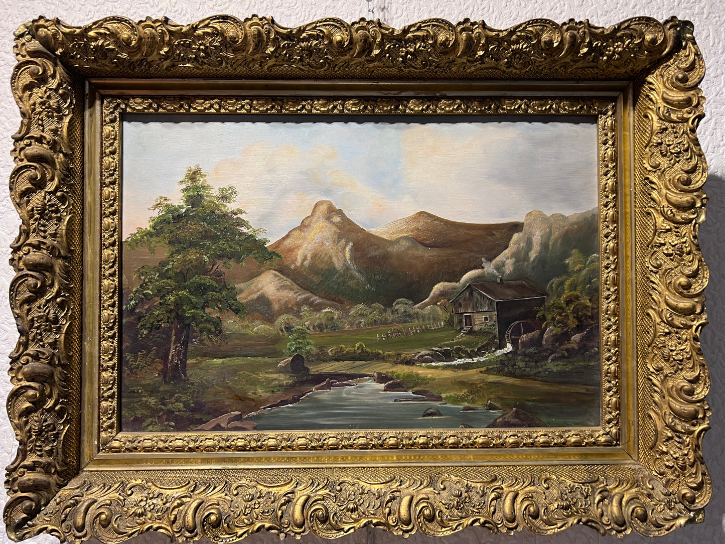 1894 Original Antique Oil painting on board, Rural Landscape, Monogrammed