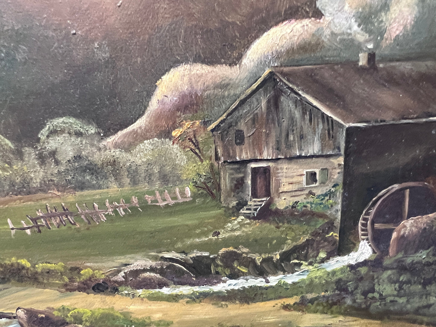 1894 Original Antique Oil painting on board, Rural Landscape, Monogrammed