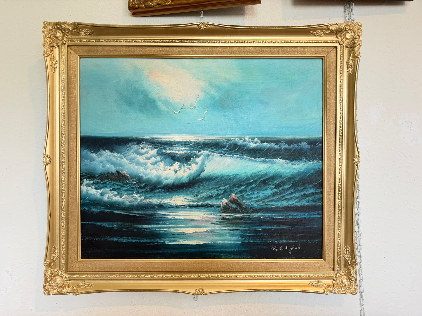 Roal English Seascape Oil Painting Vintage Ocean Waves Coastal Marine Art