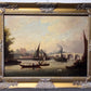 Original Antique 19th century Dutch Oil painting on canvas, Cityscape, Old town