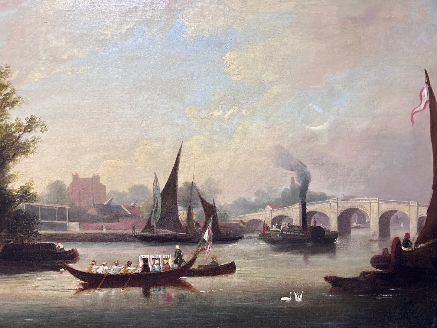 Original Antique 19th century Dutch Oil painting on canvas, Cityscape, Old town