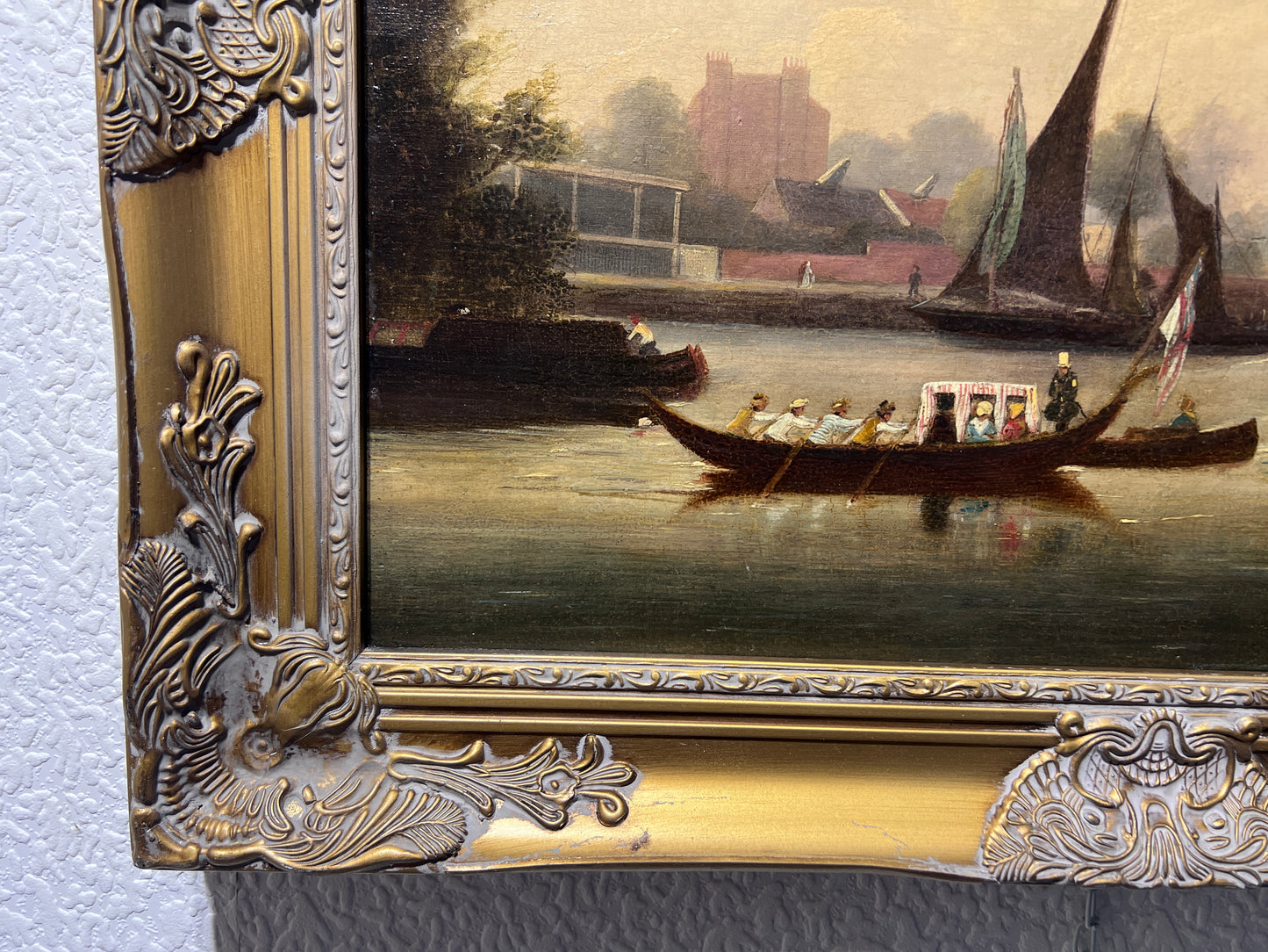 Original Antique 19th century Dutch Oil painting on canvas, Cityscape, Old town