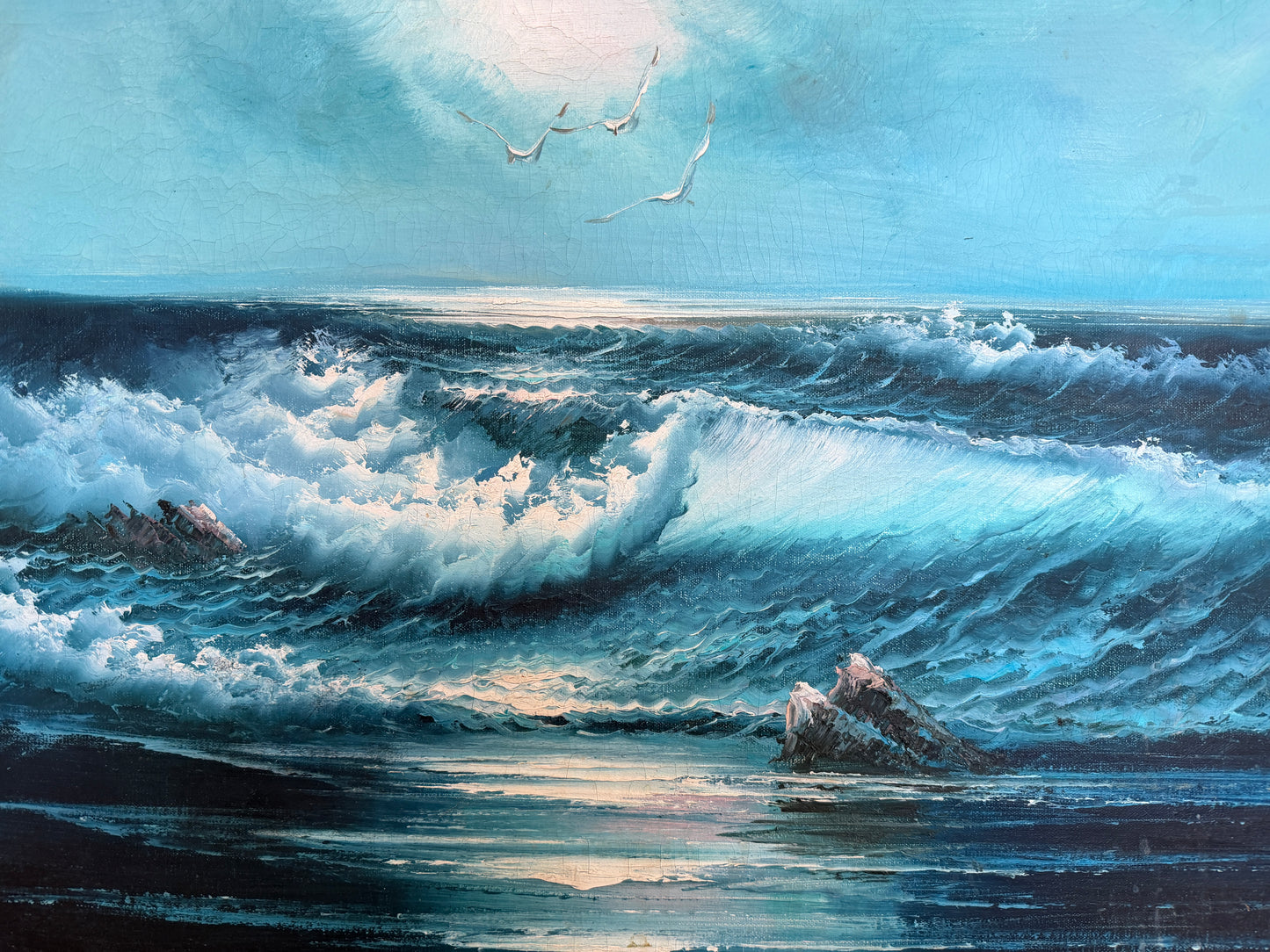 Roal English Seascape Oil Painting Vintage Ocean Waves Coastal Marine Art