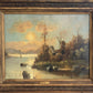 Antique European Romantic Lakeside Landscape with Windmill, attr. to H. Volpini