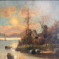 Antique European Romantic Lakeside Landscape with Windmill, attr. to H. Volpini