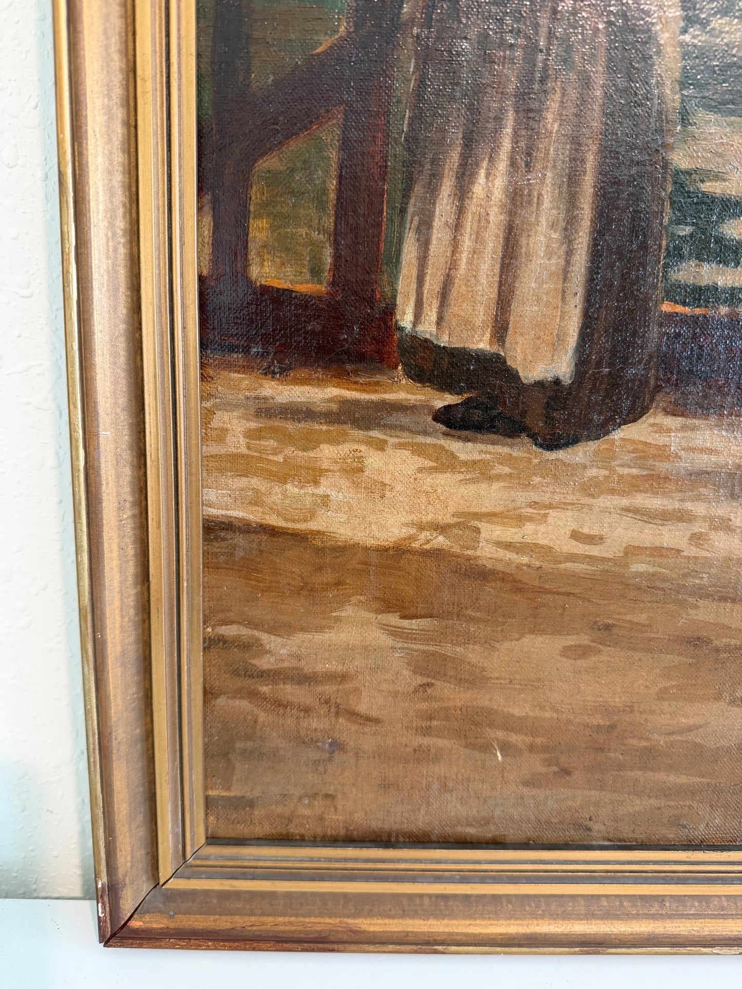 Antique 1913 Venetian/Italian School Canal Scene V. Campiniz Figures Landscape