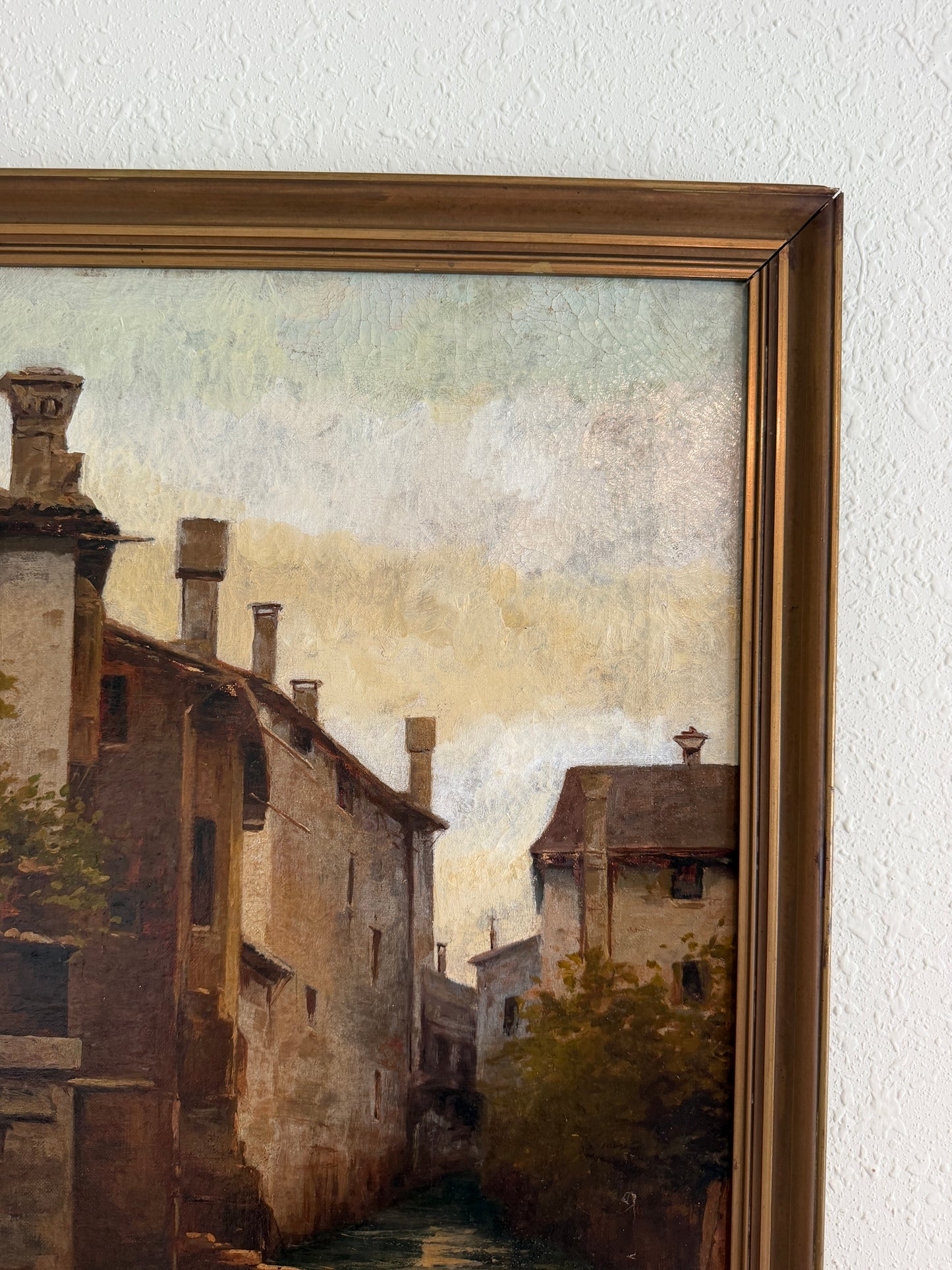 Antique 1913 Venetian/Italian School Canal Scene V. Campiniz Figures Landscape