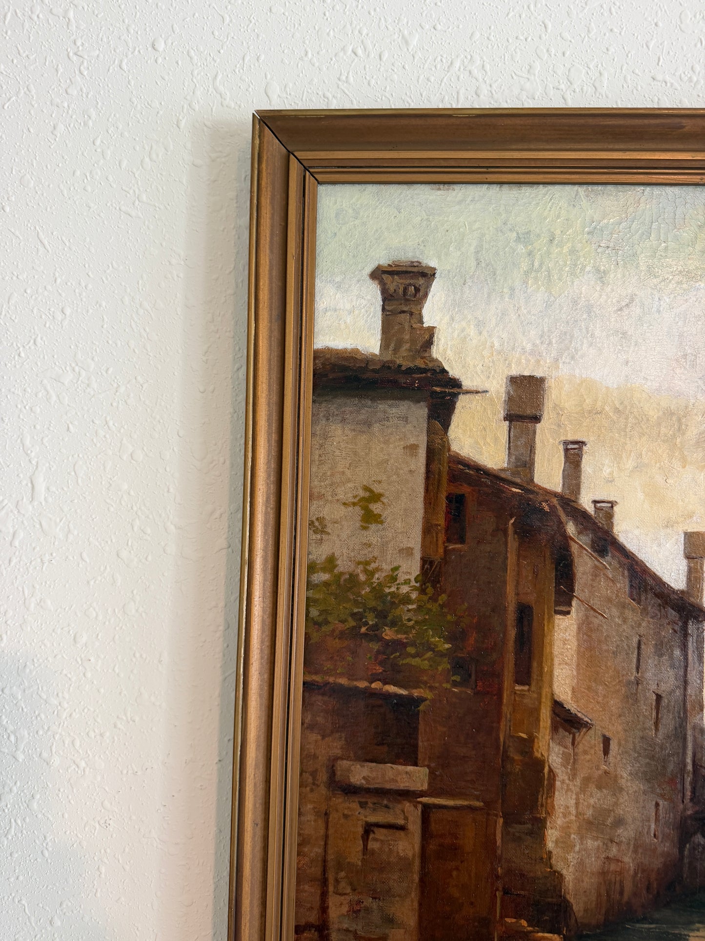 Antique 1913 Venetian/Italian School Canal Scene V. Campiniz Figures Landscape