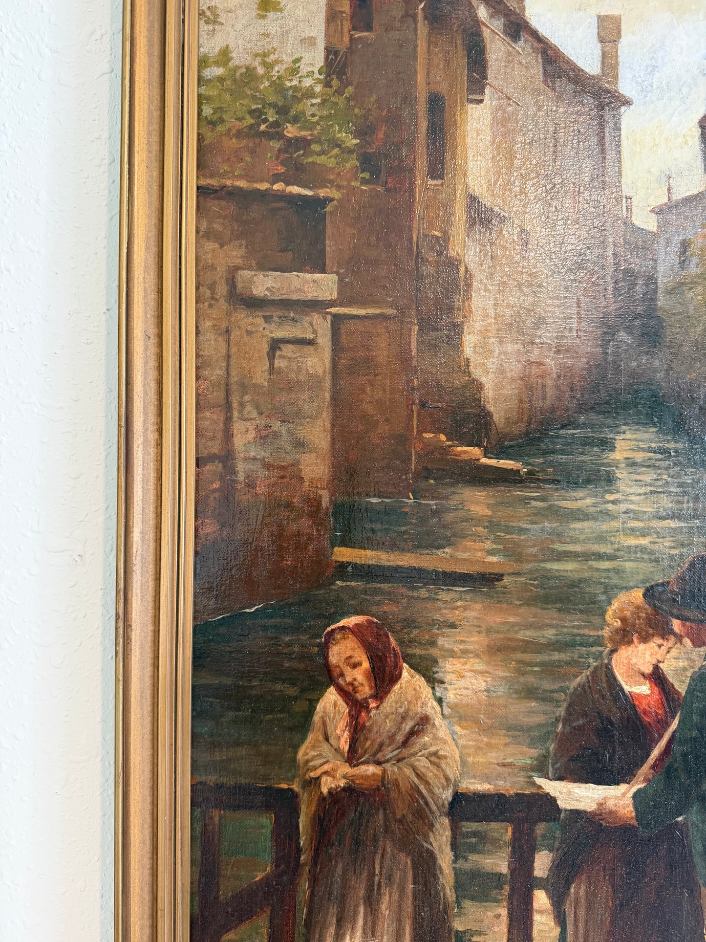 Antique 1913 Venetian/Italian School Canal Scene V. Campiniz Figures Landscape