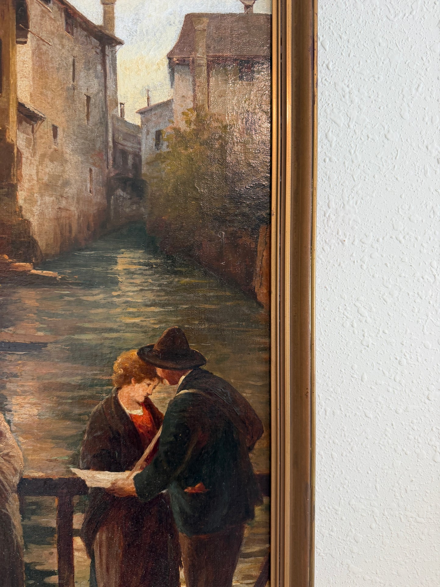 Antique 1913 Venetian/Italian School Canal Scene V. Campiniz Figures Landscape