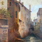 Antique 1913 Venetian/Italian School Canal Scene V. Campiniz Figures Landscape