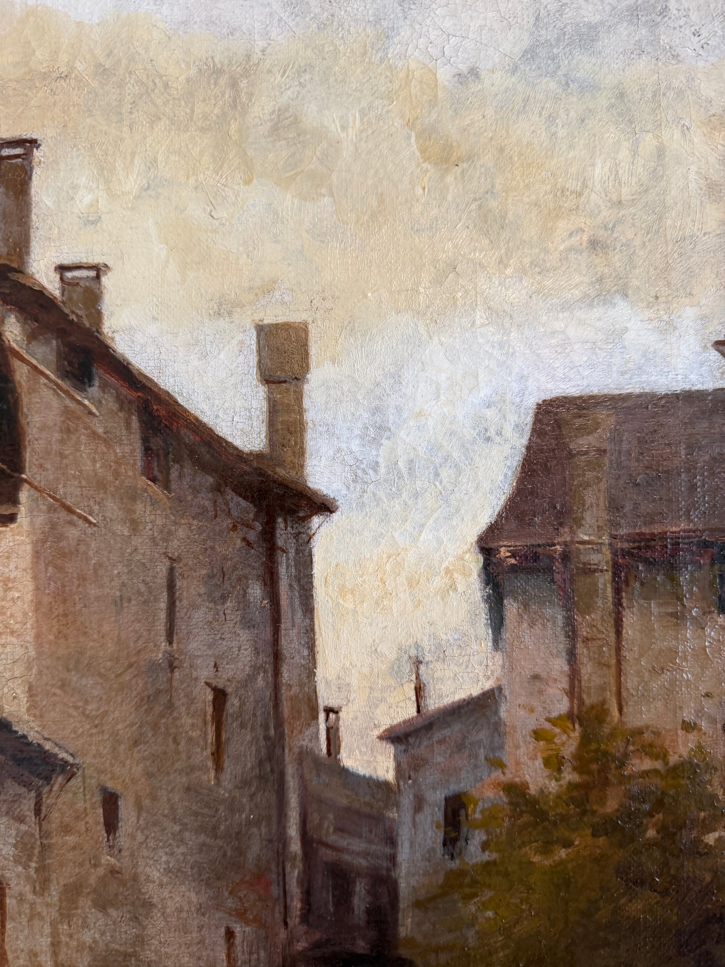 Antique 1913 Venetian/Italian School Canal Scene V. Campiniz Figures Landscape