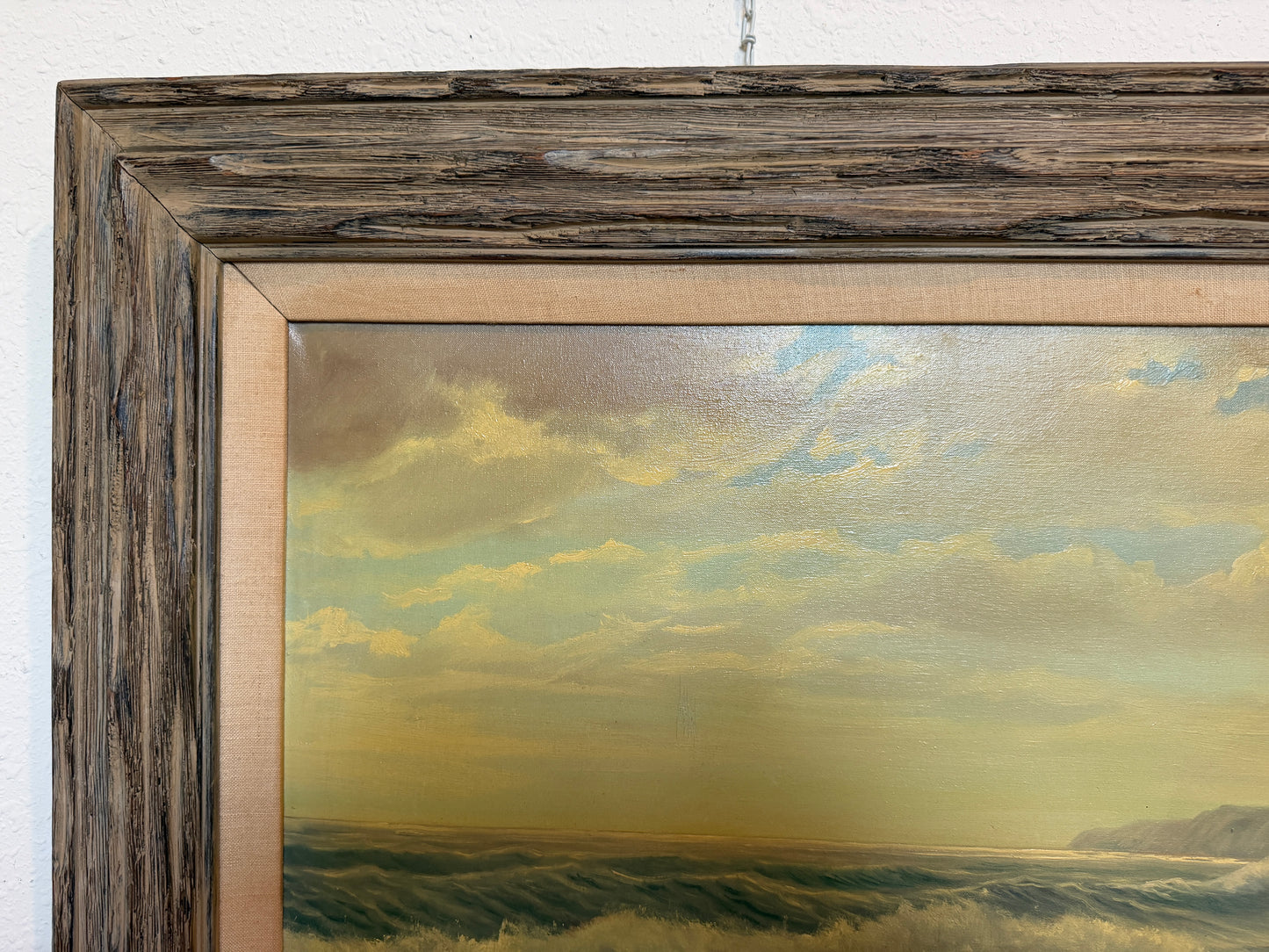 Large Vintage Coastal Seascape Oil Painting Signed Pierro Ocean Waves Framed