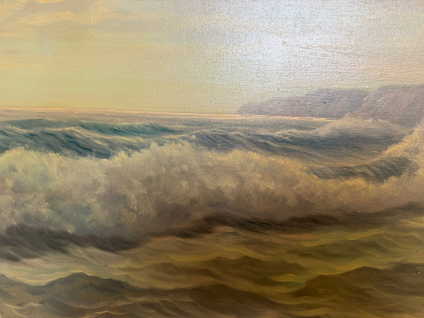 Large Vintage Coastal Seascape Oil Painting Signed Pierro Ocean Waves Framed