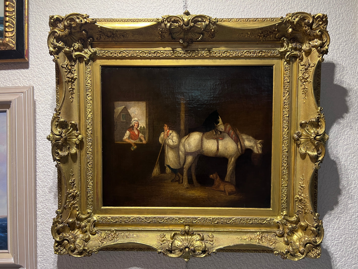 Original Antique 19th century oil painting on canvas Genre scene, Gorgeous Frame