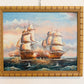 Original Marine Naval Battle Oil Painting Sailing Ships Seascape Framed, Signed