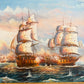 Original Marine Naval Battle Oil Painting Sailing Ships Seascape Framed, Signed