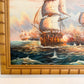 Original Marine Naval Battle Oil Painting Sailing Ships Seascape Framed, Signed