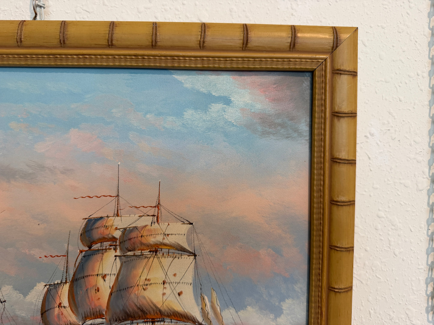 Original Marine Naval Battle Oil Painting Sailing Ships Seascape Framed, Signed