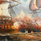Original Marine Naval Battle Oil Painting Sailing Ships Seascape Framed, Signed