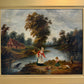 Antique Signed European Oil Painting Mid Century Genre Landscape Cottage Scene