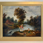 Antique Signed European Oil Painting Mid Century Genre Landscape Cottage Scene