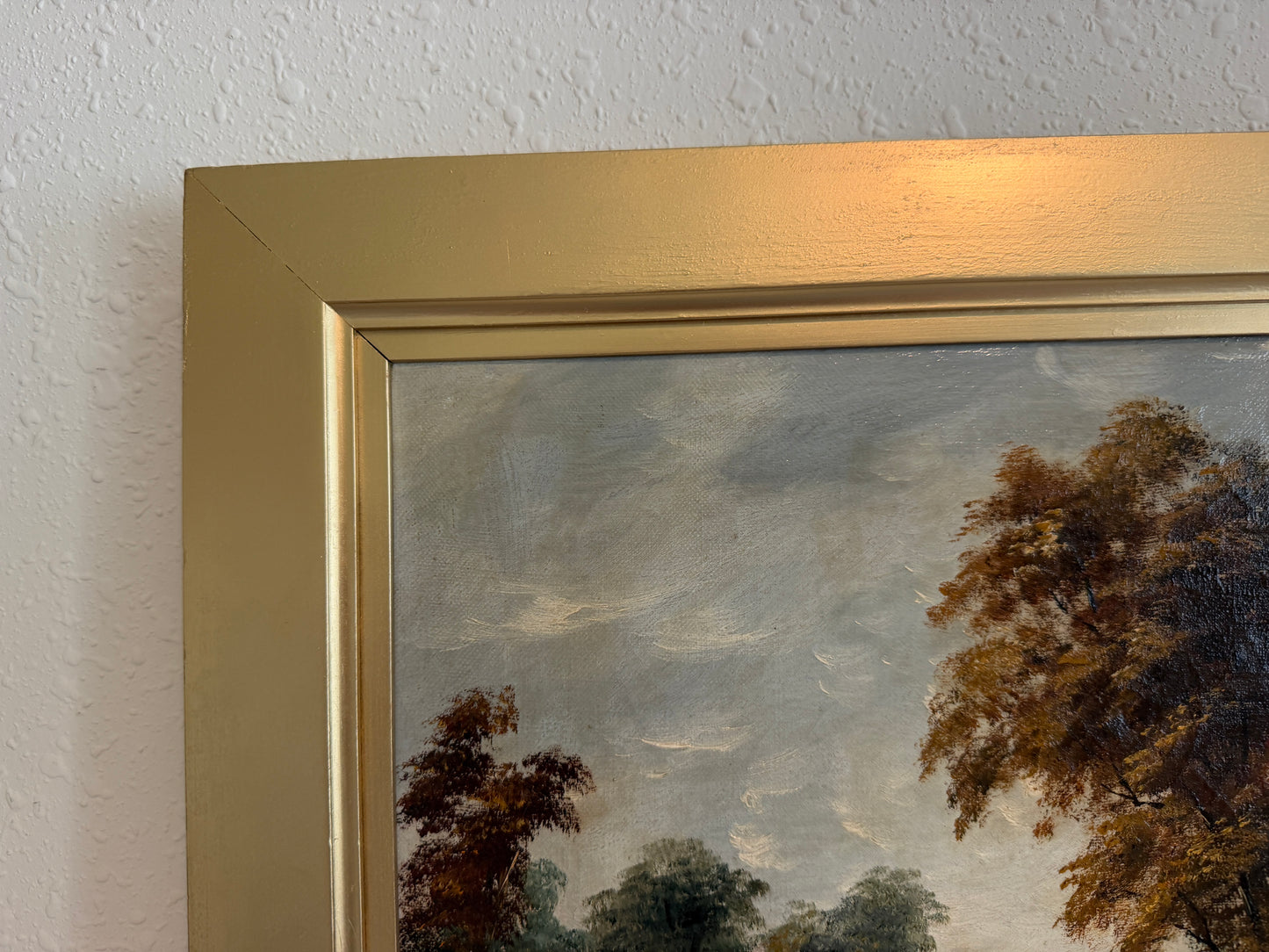 Antique Signed European Oil Painting Mid Century Genre Landscape Cottage Scene