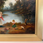 Antique Signed European Oil Painting Mid Century Genre Landscape Cottage Scene