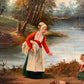 Antique Signed European Oil Painting Mid Century Genre Landscape Cottage Scene