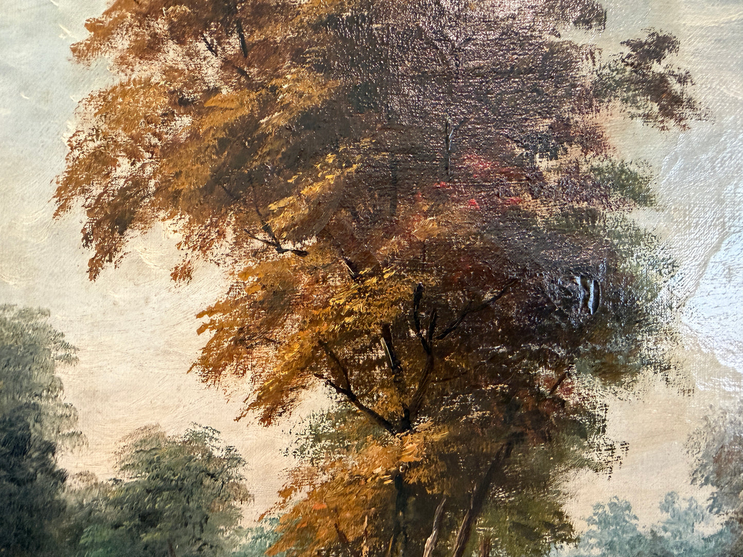 Antique Signed European Oil Painting Mid Century Genre Landscape Cottage Scene