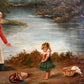 Antique Signed European Oil Painting Mid Century Genre Landscape Cottage Scene