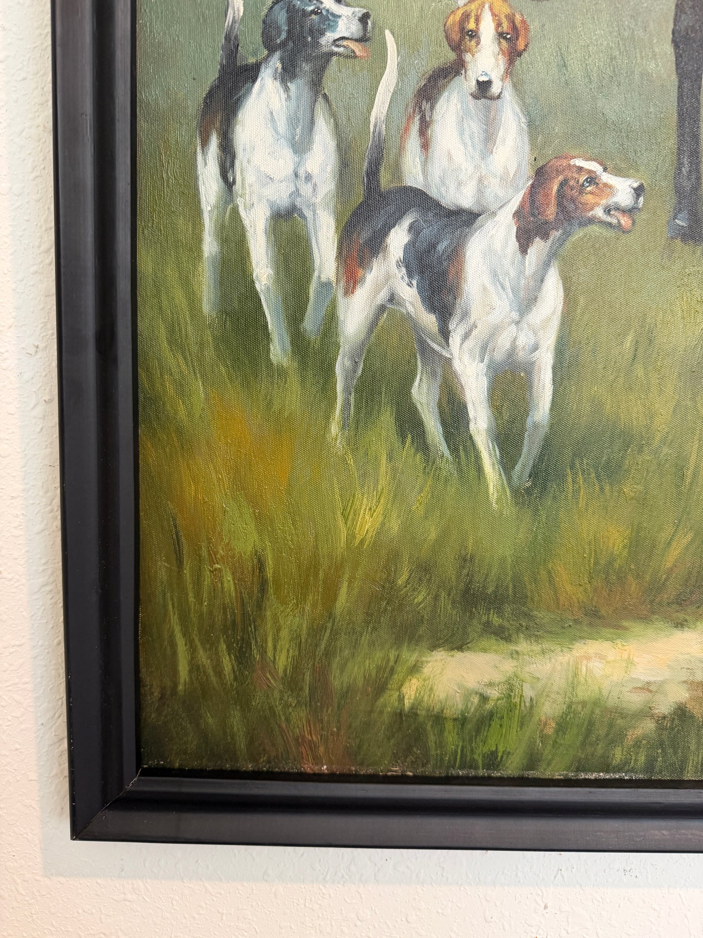 Fox Hunting Scene Oil Painting on Canvas Horses Hounds Equestrian Sporting Art