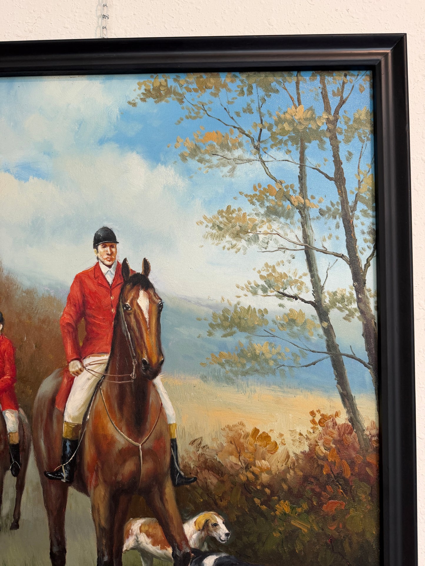 Fox Hunting Scene Oil Painting on Canvas Horses Hounds Equestrian Sporting Art
