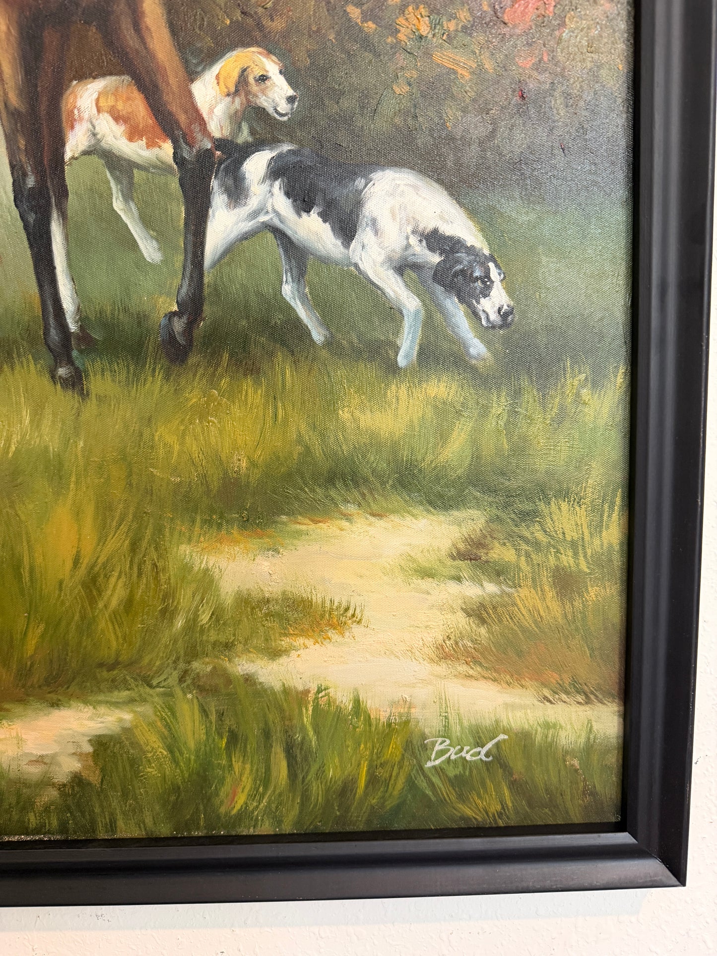 Fox Hunting Scene Oil Painting on Canvas Horses Hounds Equestrian Sporting Art