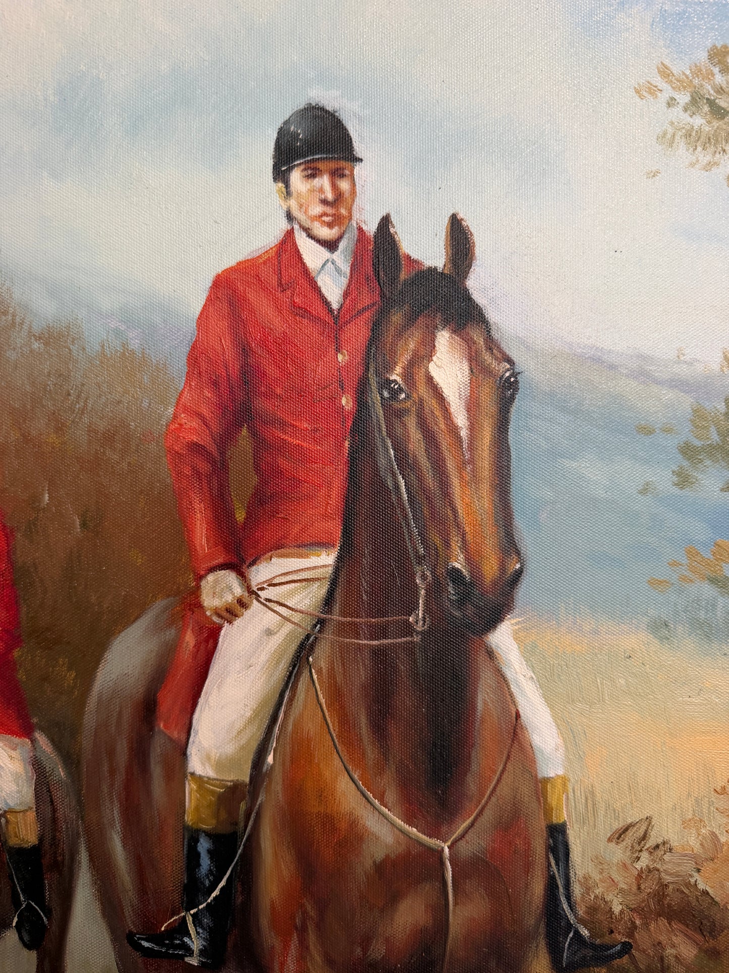 Fox Hunting Scene Oil Painting on Canvas Horses Hounds Equestrian Sporting Art